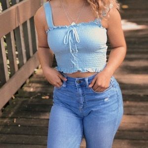 This blue scrunched up crop top